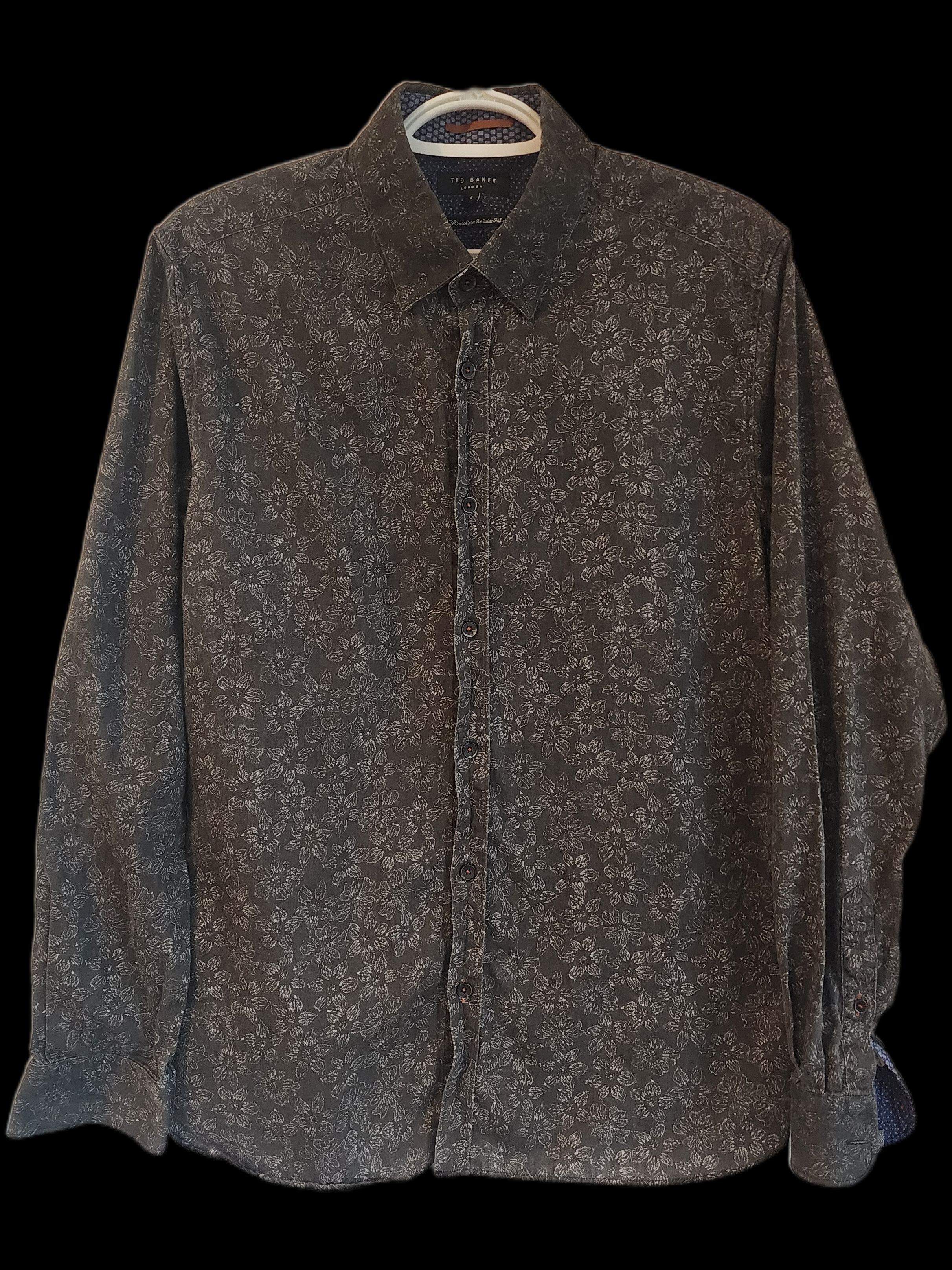 Ted Baker London Black Blue Twesta Long Sleeve Shirt Floral Print Men's 4